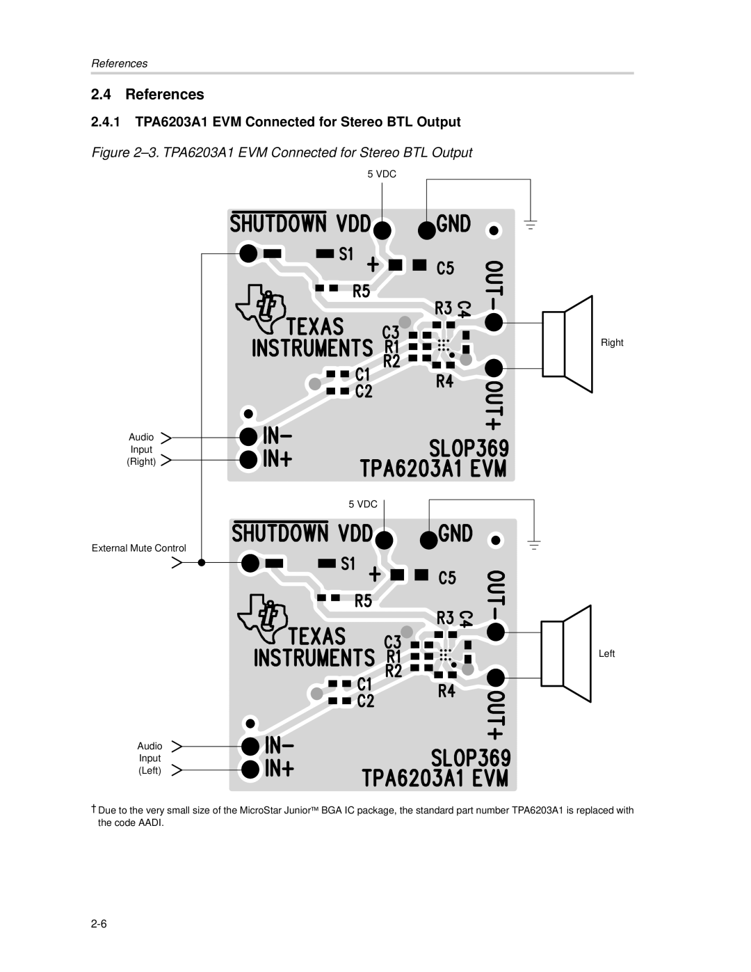 Texas Instruments TAP6203A1 manual References, 1 TPA6203A1 EVM Connected for Stereo BTL Output 