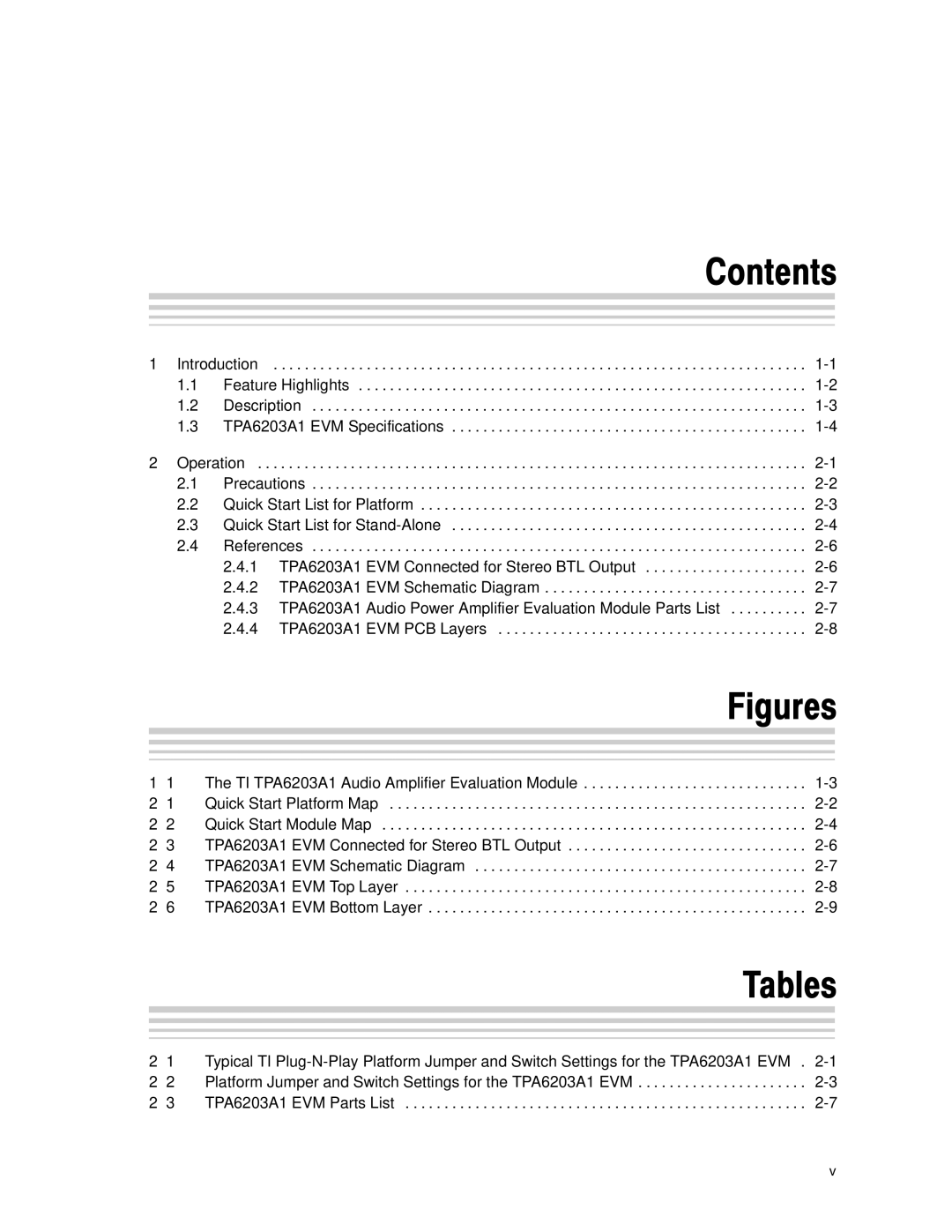 Texas Instruments TAP6203A1 manual Contents, Tables 