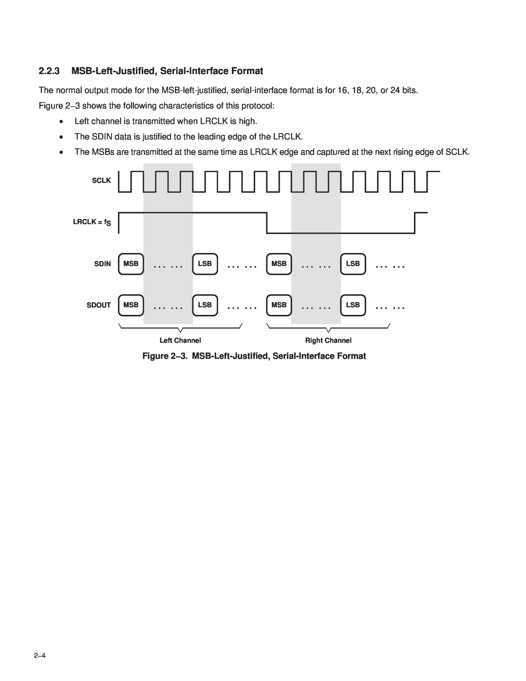 Texas Instruments TAS3002 manual 2.2.3MSB-Left-Justified, Serial-InterfaceFormat, … … … … 