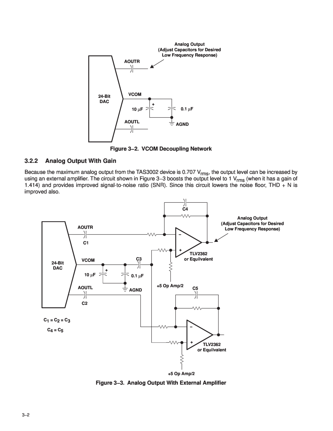 Texas Instruments TAS3002 manual 3.2.2Analog Output With Gain, 2. VCOM Decoupling Network 