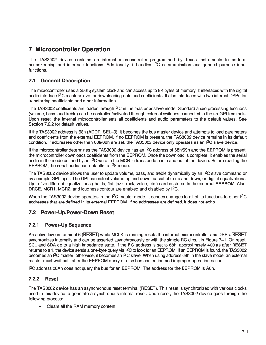 Texas Instruments TAS3002 Microcontroller Operation, General Description, Power-Up/Power-DownReset, 7.2.1Power-UpSequence 