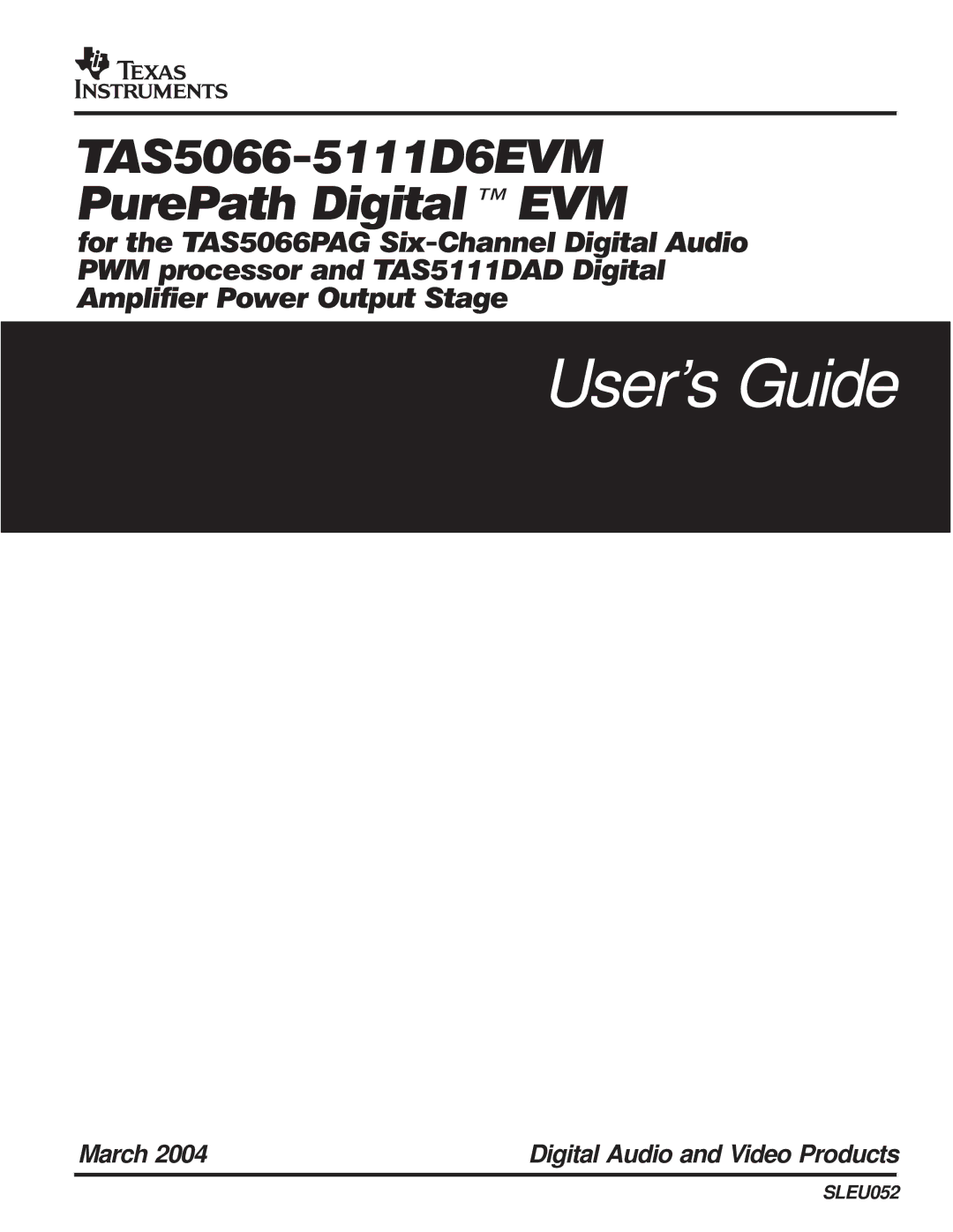 Texas Instruments TAS5066PAG manual User’s Guide 