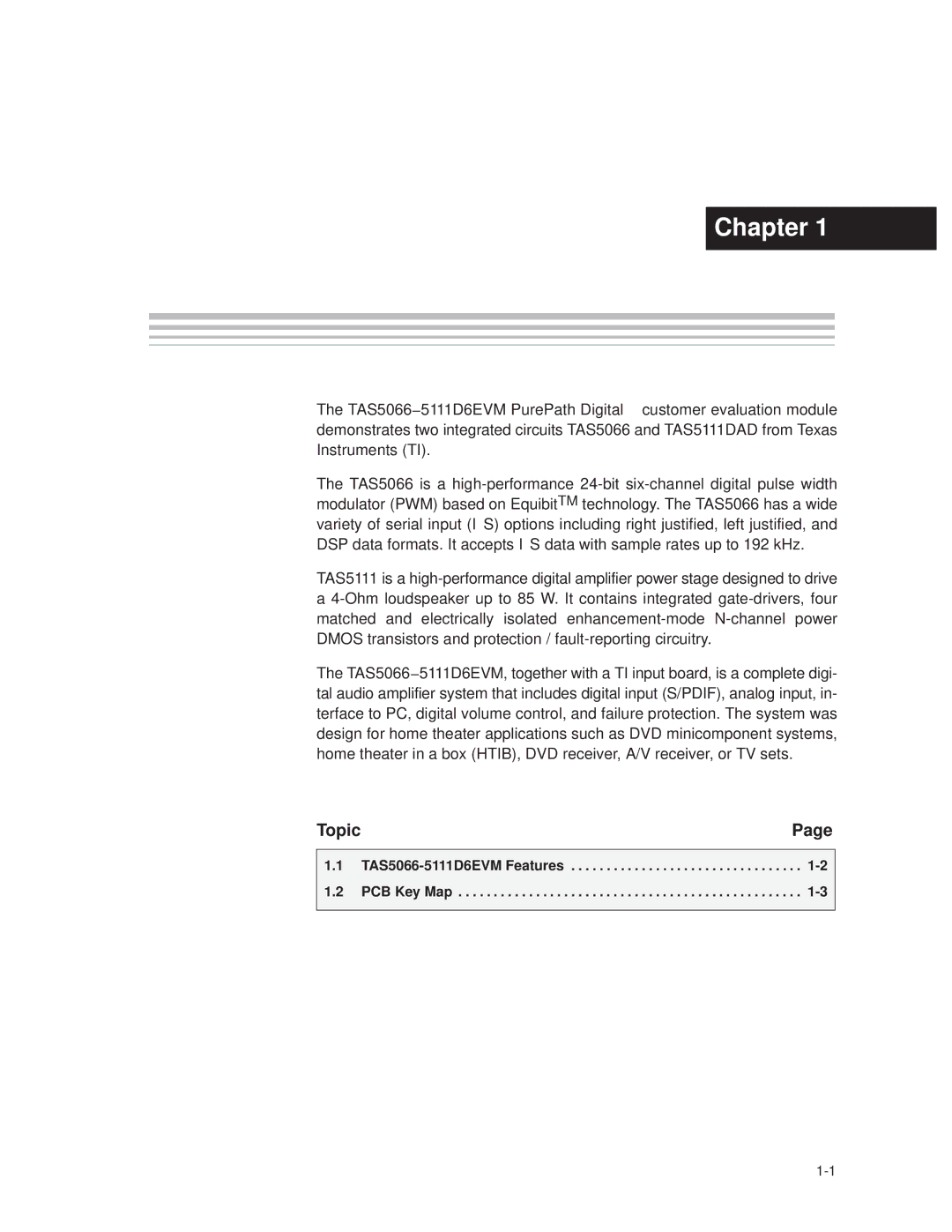 Texas Instruments TAS5066PAG manual Overview, TAS5066-5111D6EVM Features PCB Key Map 