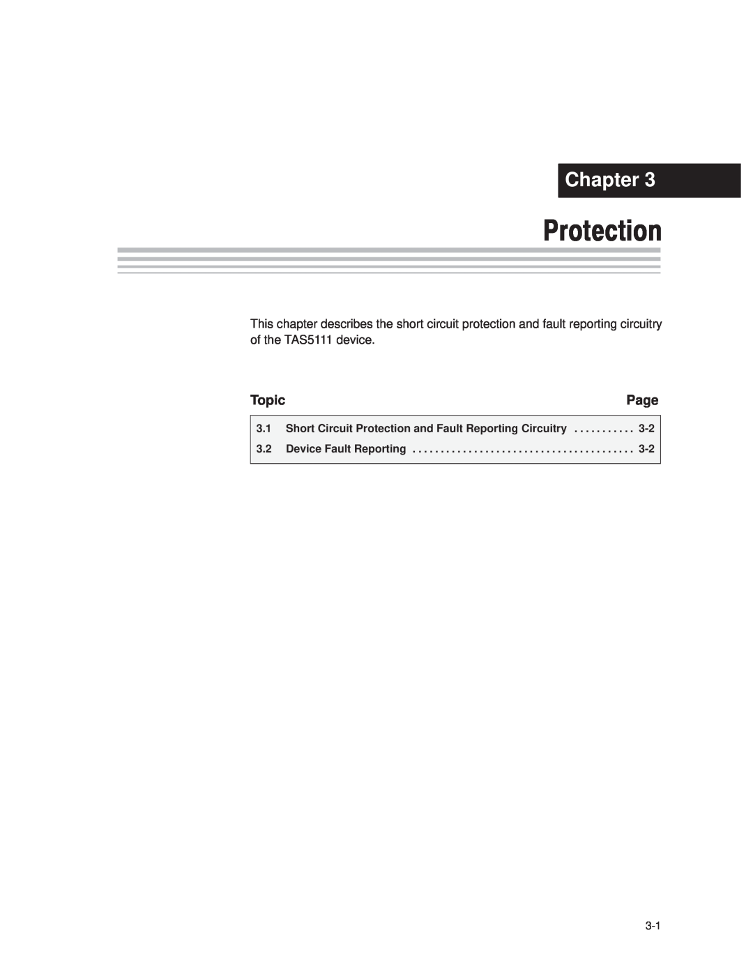 Texas Instruments TAS5066PAG manual Protection, Chapter, Page, Topic, Device Fault Reporting 