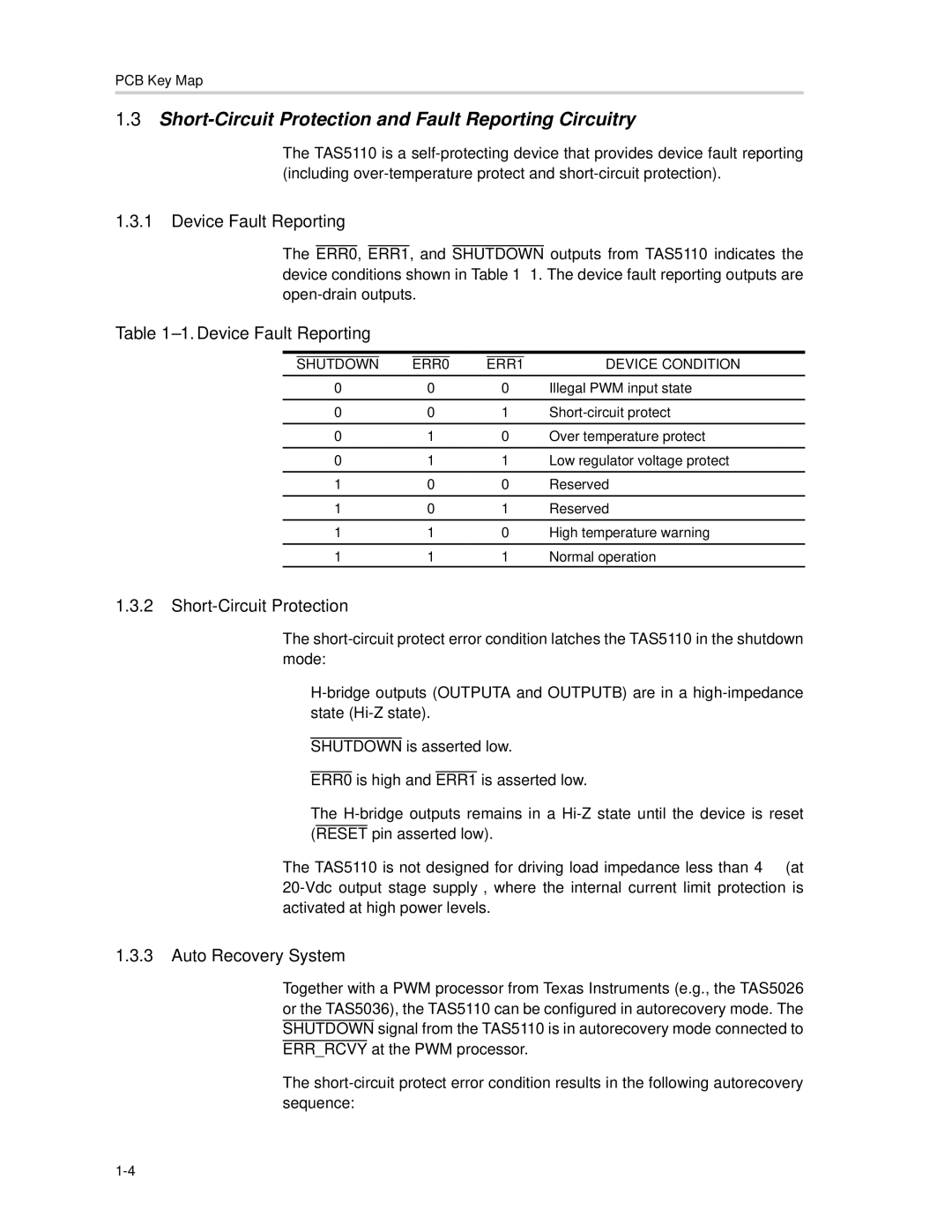 Texas Instruments TAS5110D6REF manual Short-Circuit Protection and Fault Reporting Circuitry 