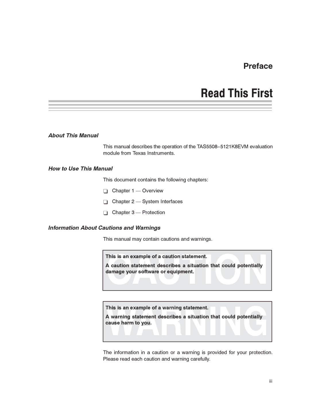 Texas Instruments TAS5121, TAS5508-5121K8EVM manual Read This First, About This Manual 