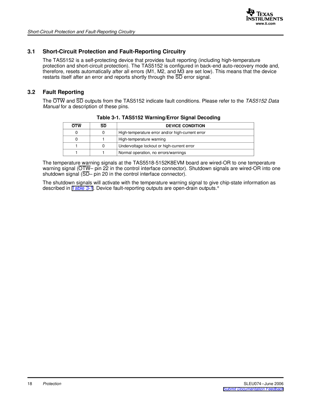 Texas Instruments TAS5518 manual Short-Circuit Protection and Fault-Reporting Circuitry, Fault Reporting 