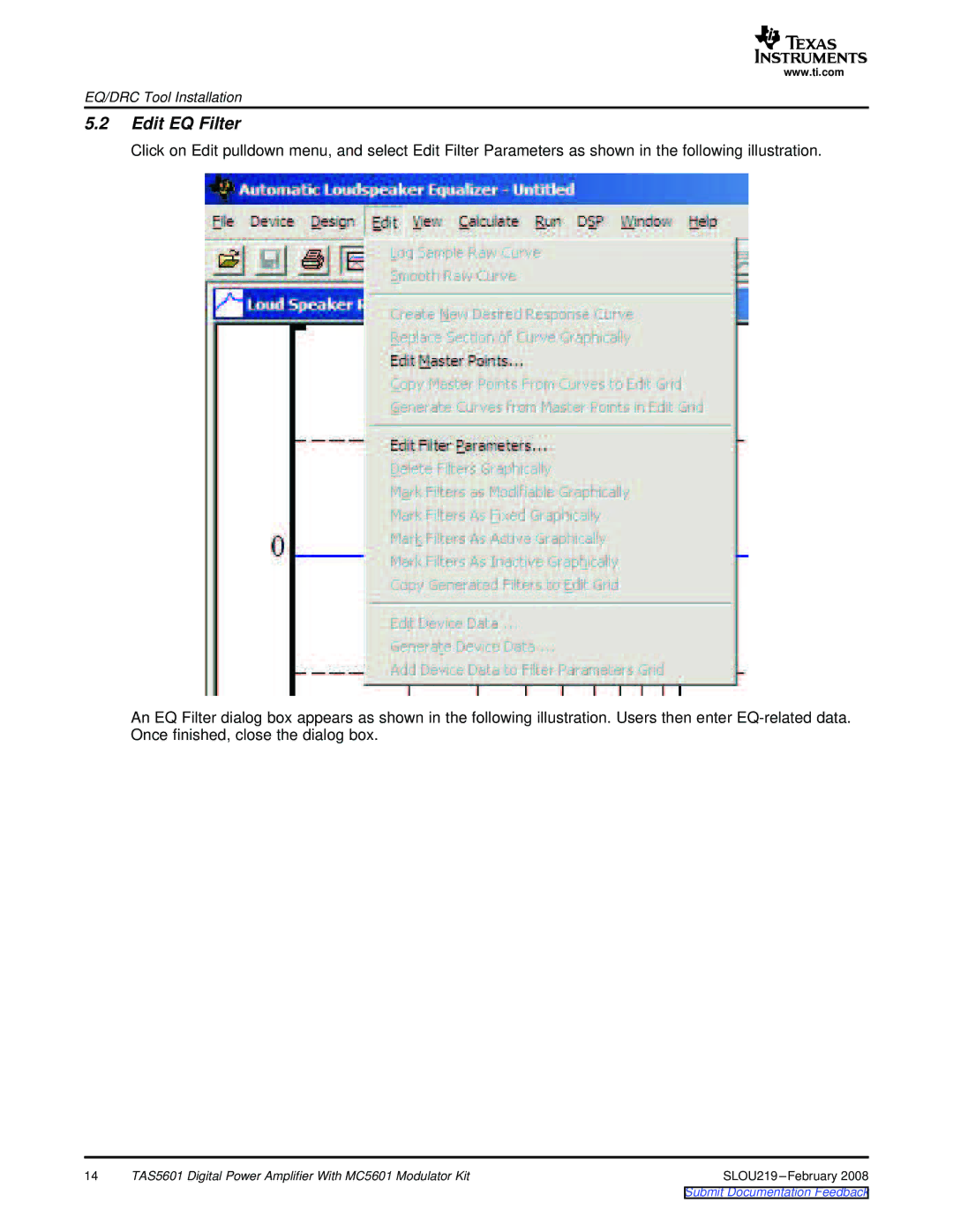 Texas Instruments TAS5601 manual Edit EQ Filter 