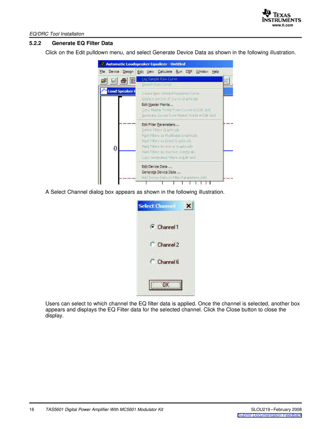 Texas Instruments TAS5601 manual Generate EQ Filter Data 