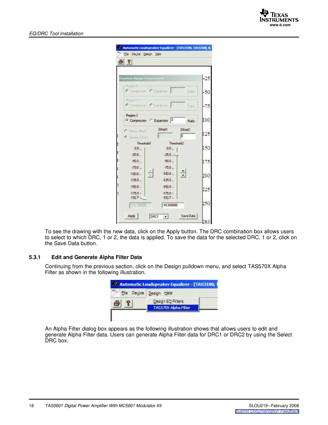 Texas Instruments TAS5601 manual Edit and Generate Alpha Filter Data 