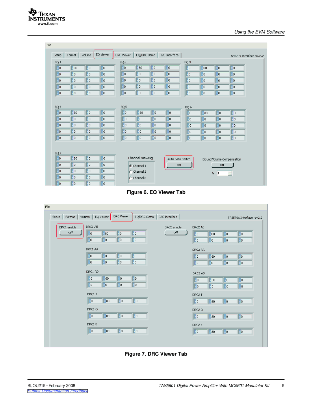 Texas Instruments TAS5601 manual EQ Viewer Tab 