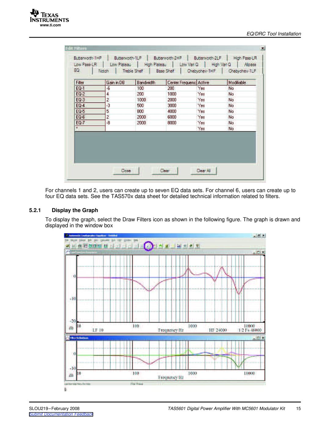 Texas Instruments TAS5601 manual 5.2.1Display the Graph, SLOU219-February2008 