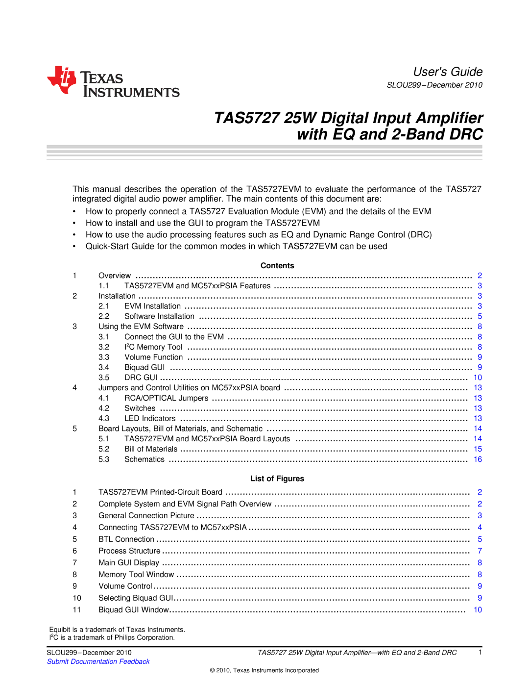 Texas Instruments quick start TAS5727 25W Digital Input Amplifier with EQ and 2-Band DRC 