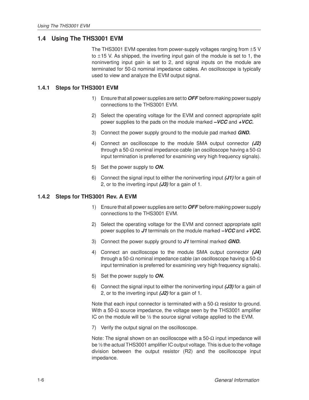 Texas Instruments manual Using The THS3001 EVM, Steps for THS3001 EVM 