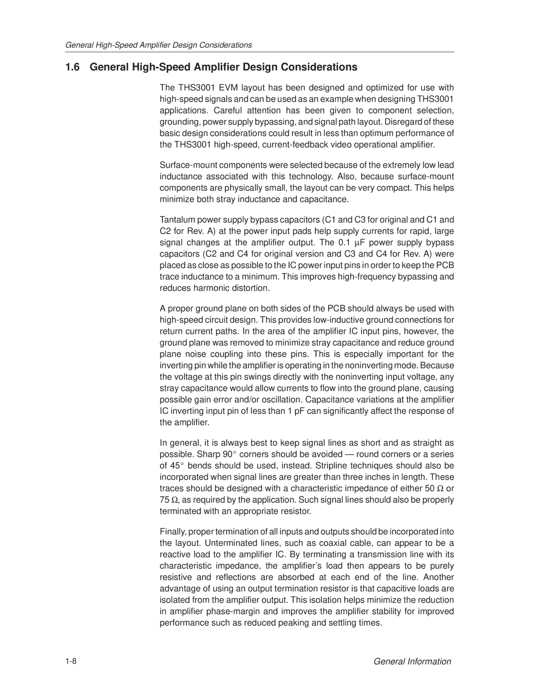 Texas Instruments THS3001 manual General High-Speed Amplifier Design Considerations 