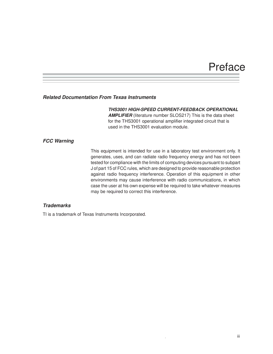 Texas Instruments THS3001 manual Preface, Related Documentation From Texas Instruments 