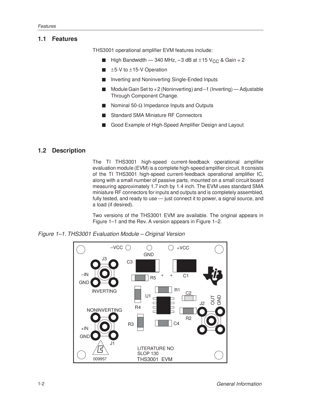 Texas Instruments THS3001 manual Features, Description 