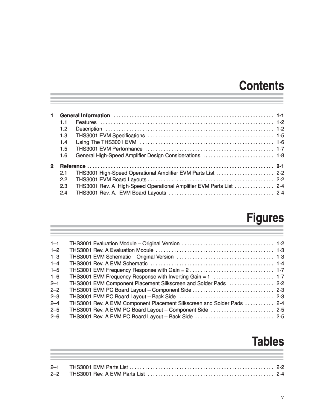 Texas Instruments THS3001 manual Contents, Figures, Tables 