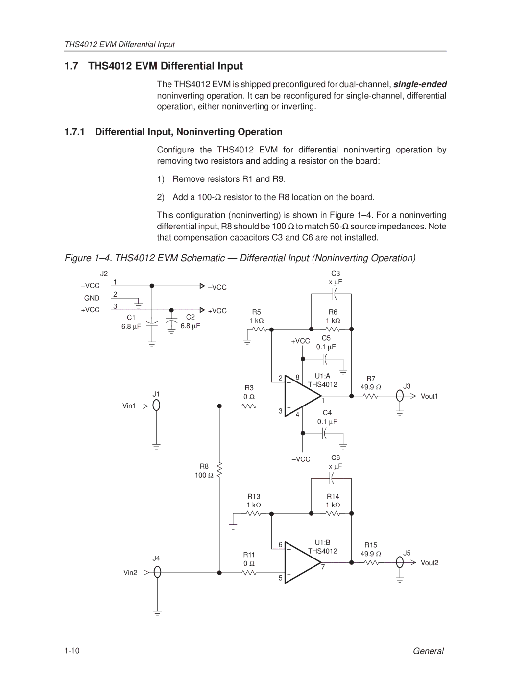 Texas Instruments manual THS4012 EVM Differential Input, Differential Input, Noninverting Operation 