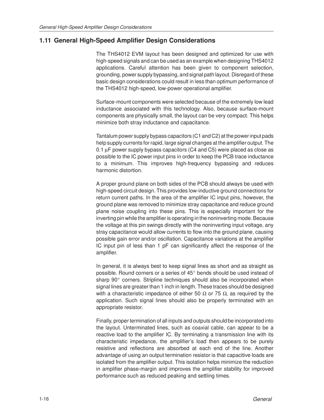 Texas Instruments THS4012 manual General High-Speed Amplifier Design Considerations 