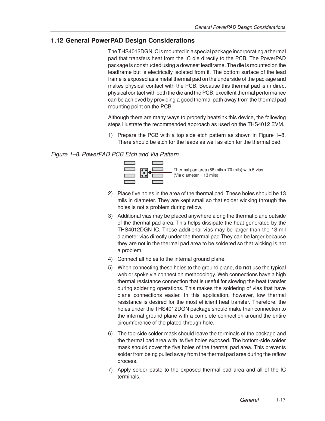 Texas Instruments THS4012 manual General PowerPAD Design Considerations, ±8. PowerPAD PCB Etch and Via Pattern 