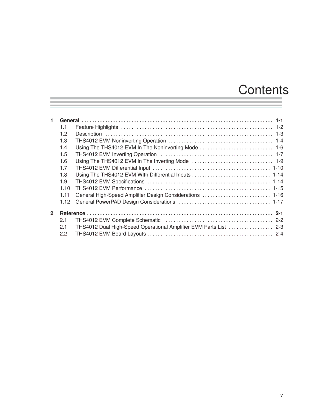 Texas Instruments THS4012 manual Contents 