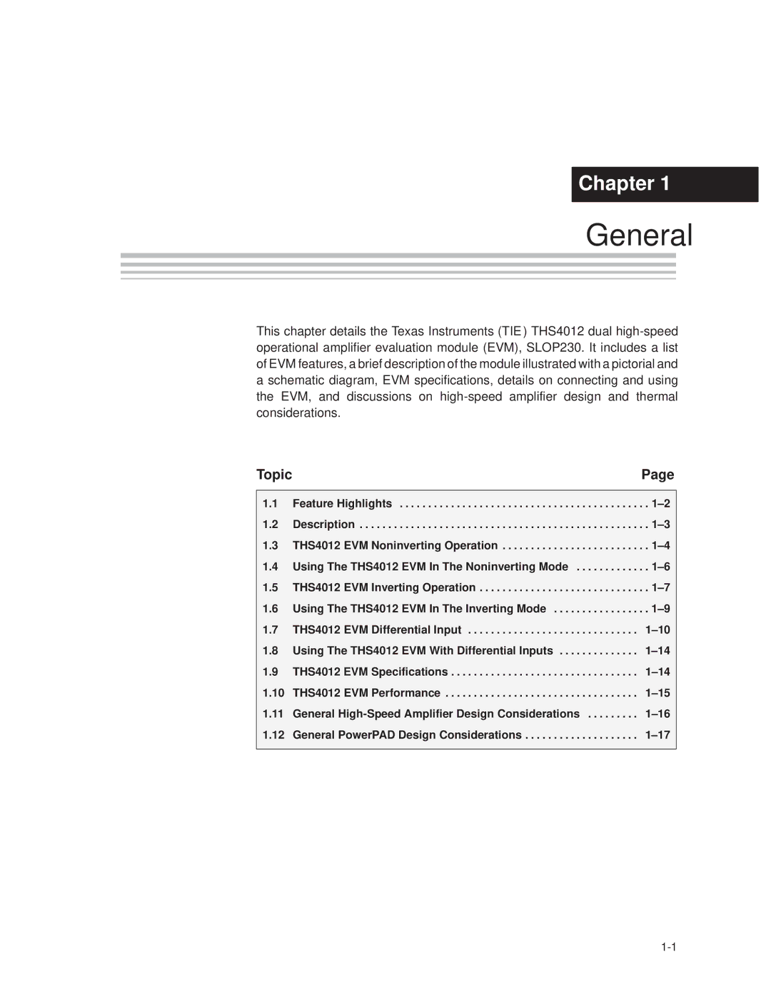 Texas Instruments THS4012 manual General 