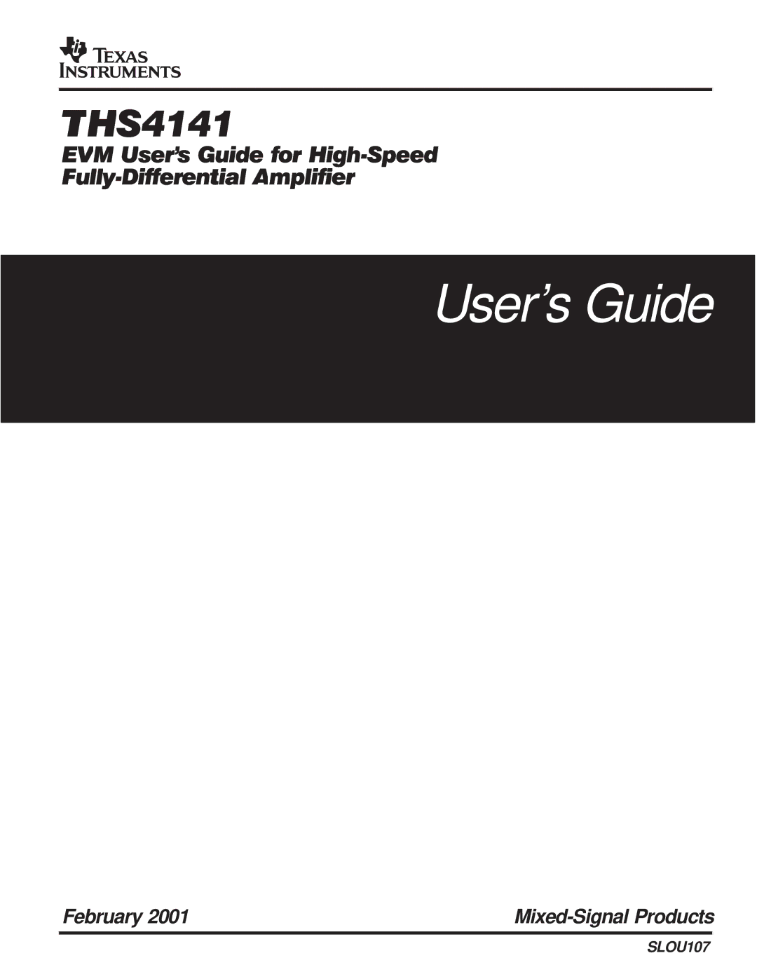 Texas Instruments THS4141 manual Users Guide 