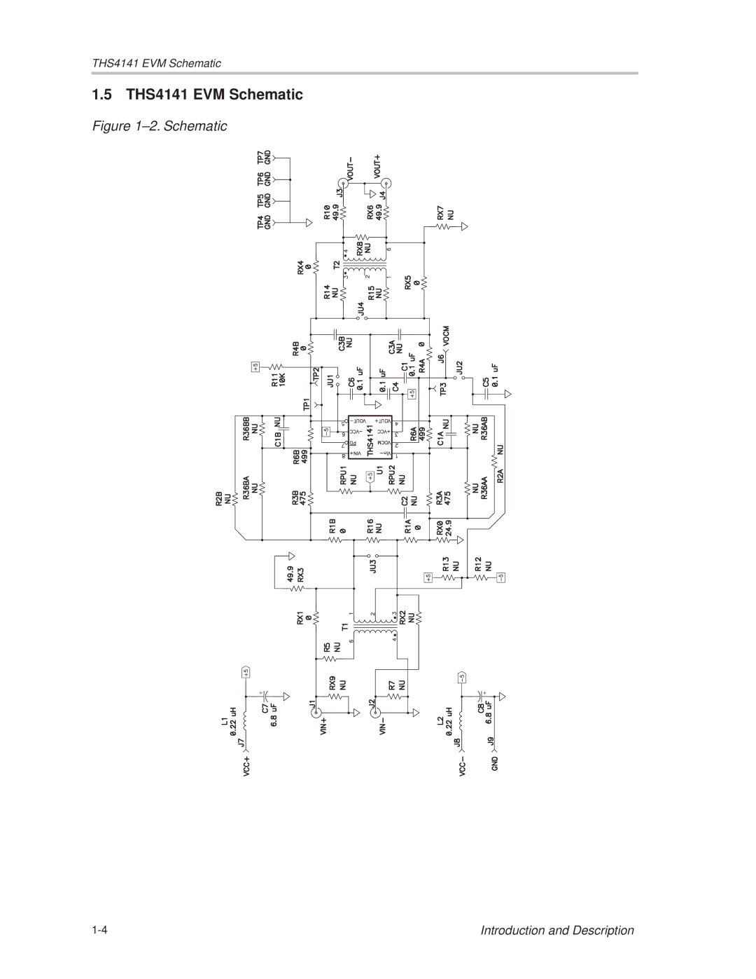 Texas Instruments manual THS4141 EVM Schematic, ±2. Schematic 