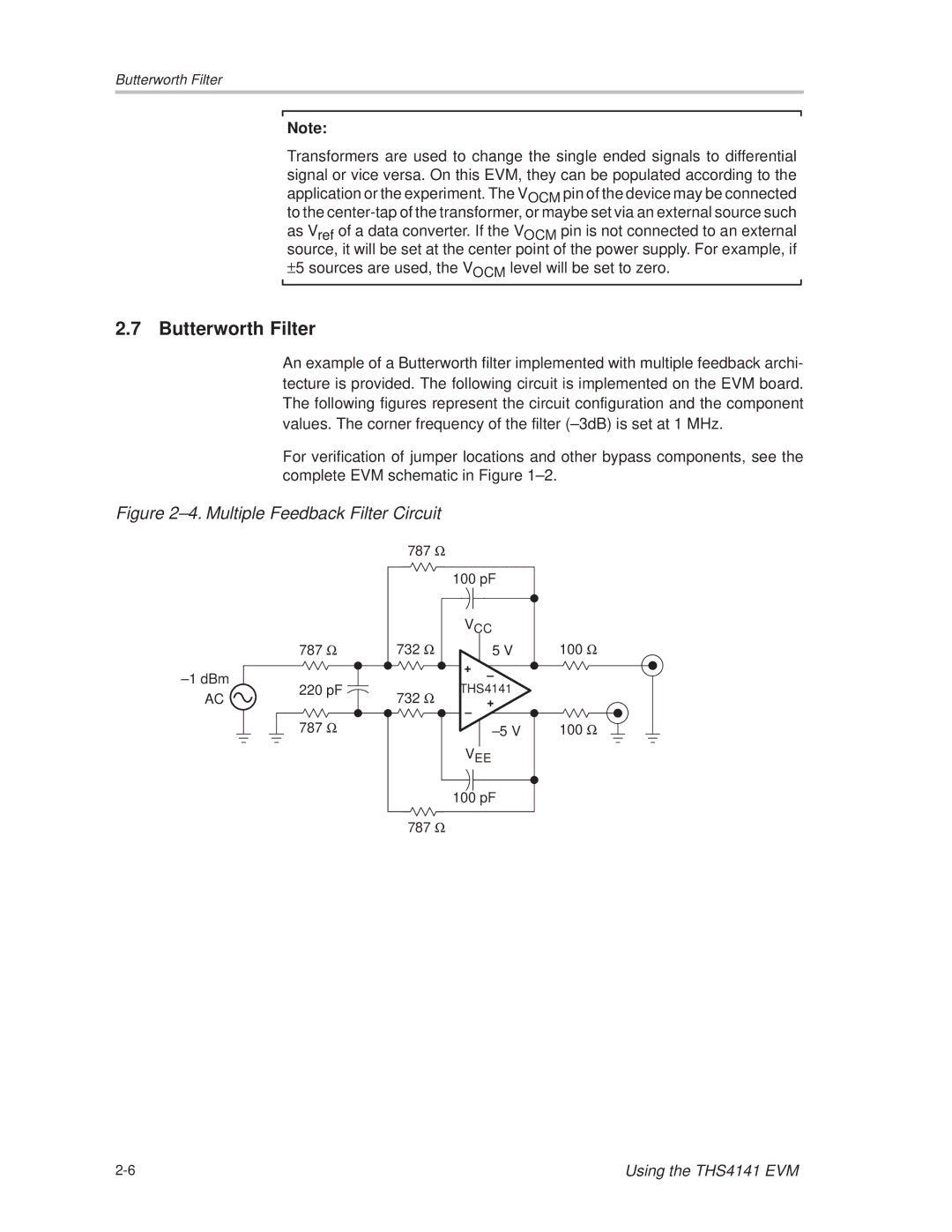 Texas Instruments THS4141 manual Butterworth Filter 