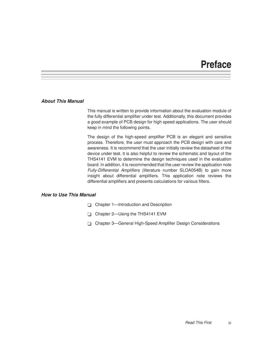 Texas Instruments THS4141 manual Preface 