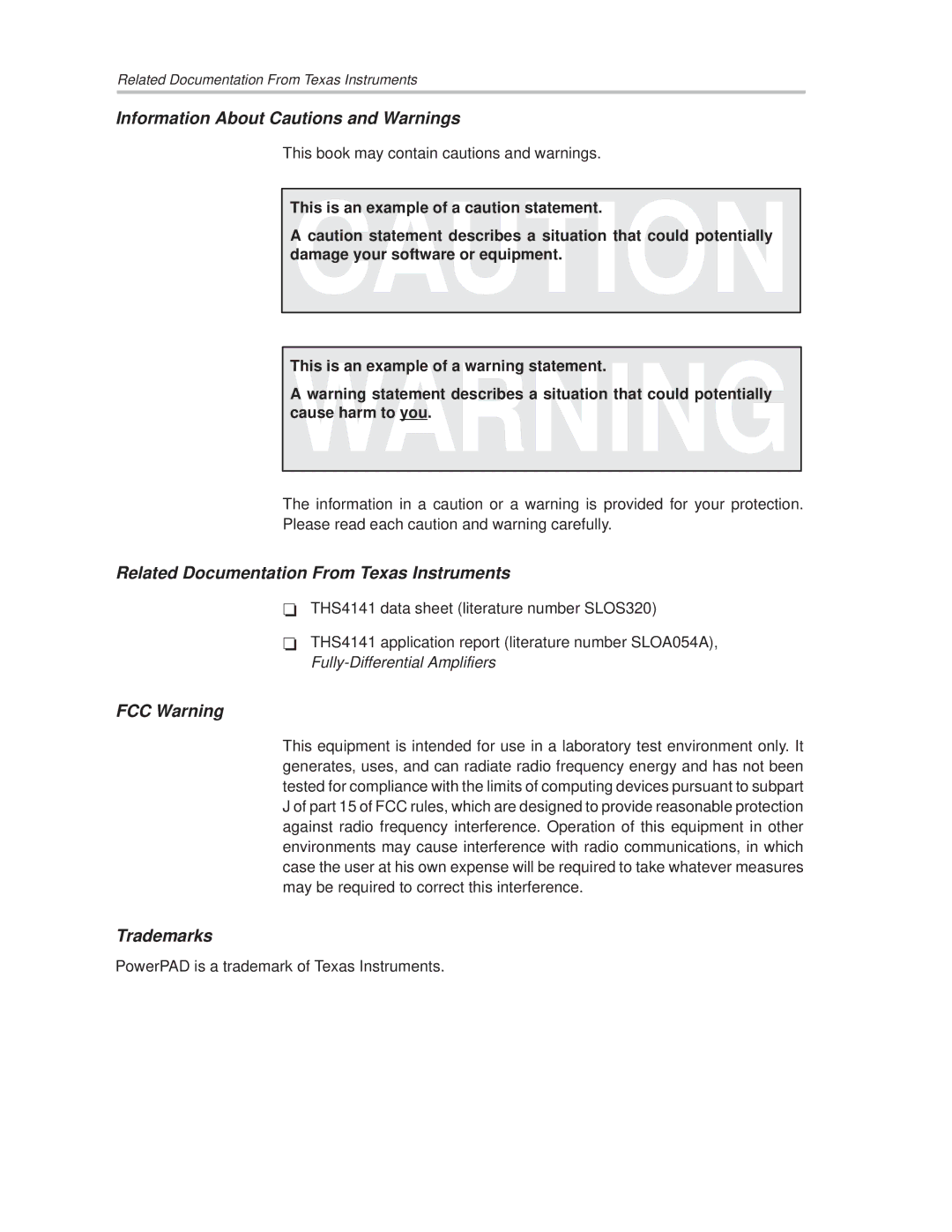 Texas Instruments THS4141 manual Trademarks 