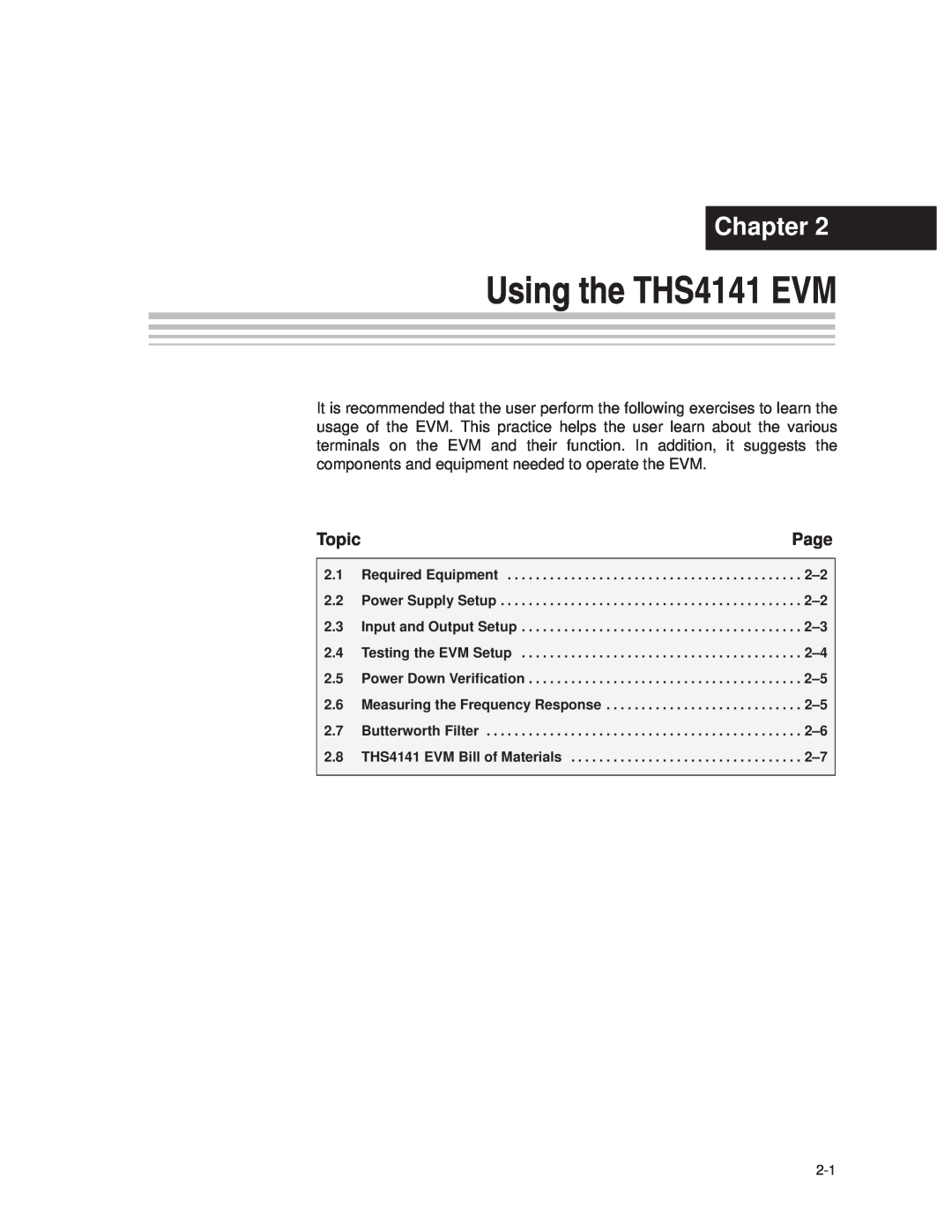 Texas Instruments manual Using the THS4141 EVM, Chapter, Page, Topic 