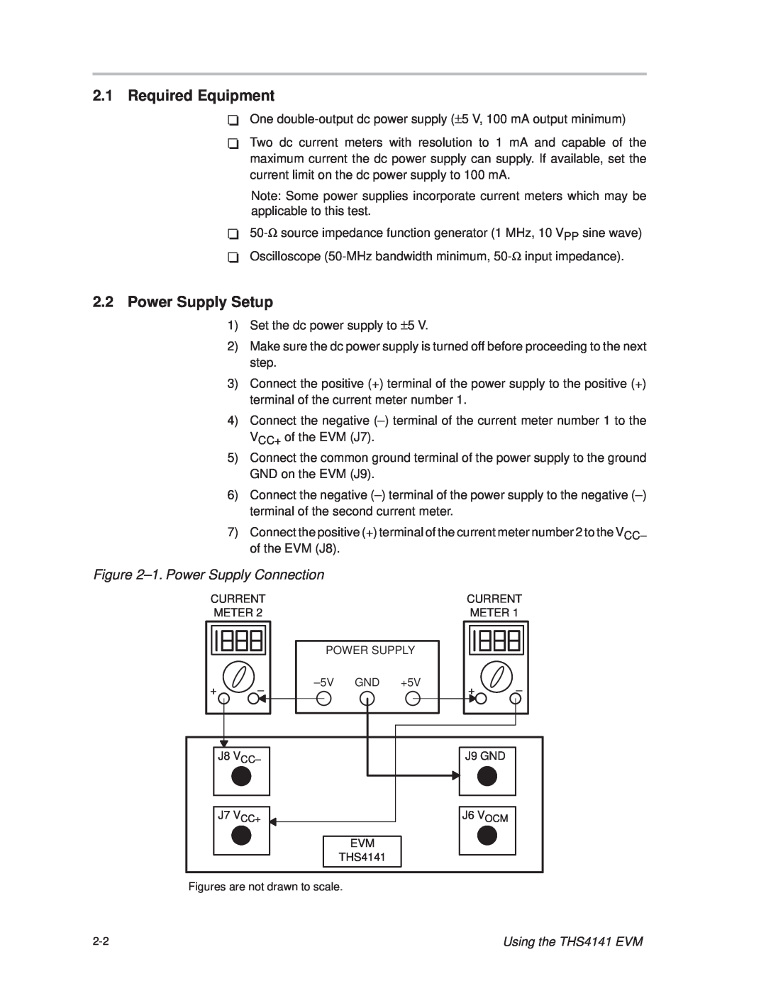 Texas Instruments manual Required Equipment, Power Supply Setup, ±1. Power Supply Connection, Using the THS4141 EVM 