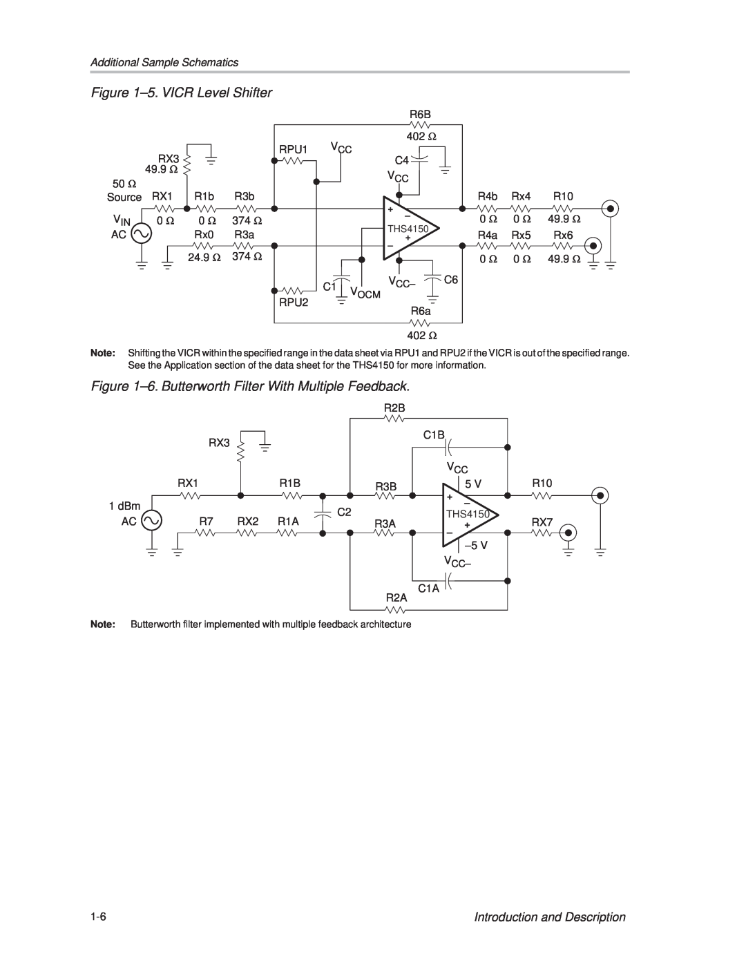 Texas Instruments THS4150 manual ±5. VICR Level Shifter, Introduction and Description, Additional Sample Schematics 