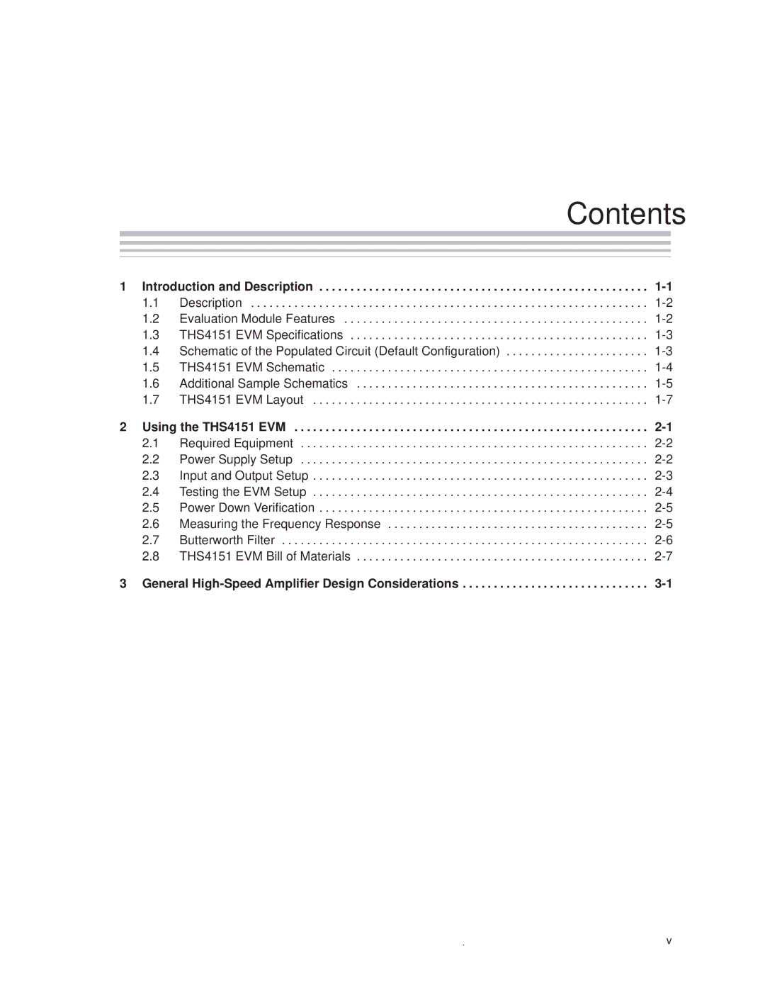 Texas Instruments THS4151 manual Contents 