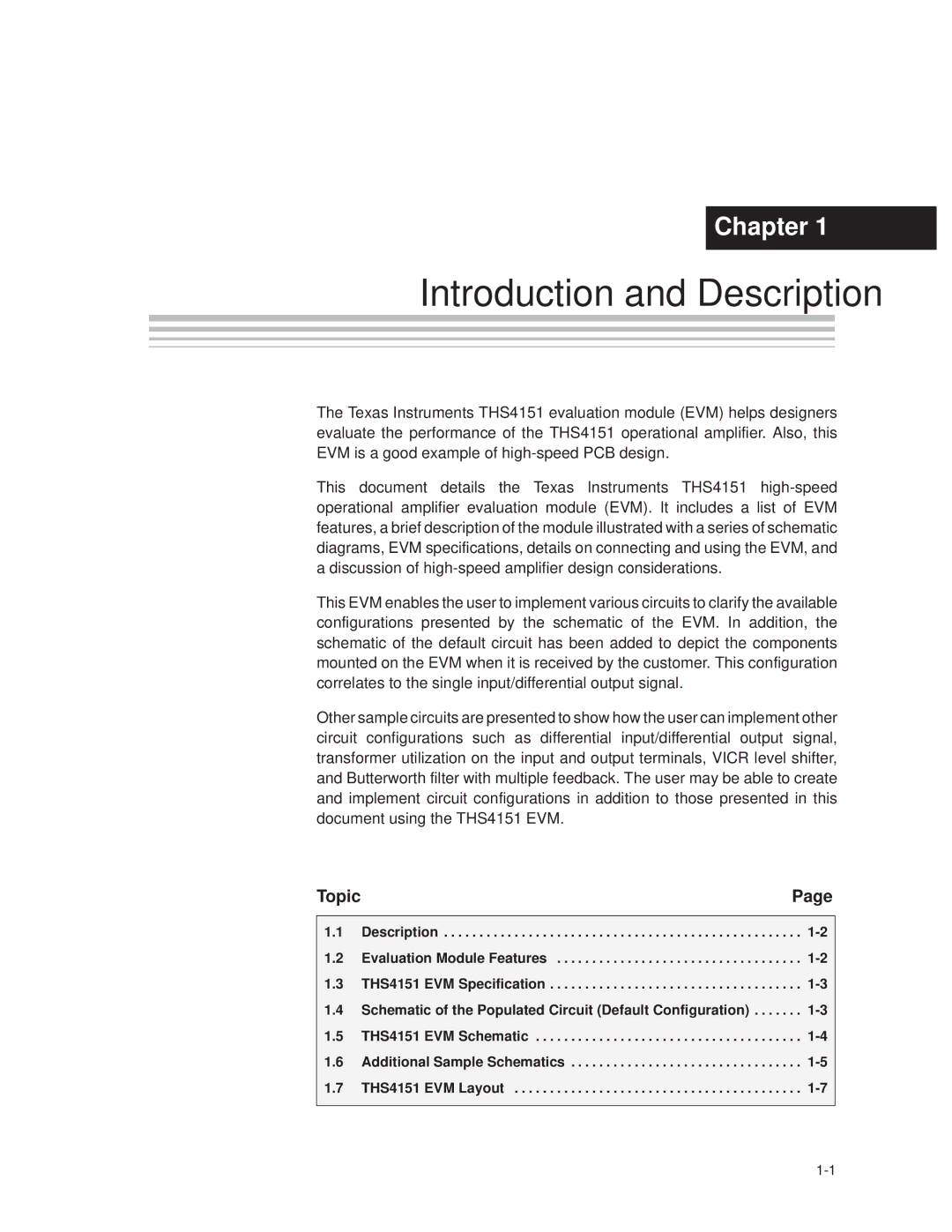 Texas Instruments THS4151 manual Introduction and Description 