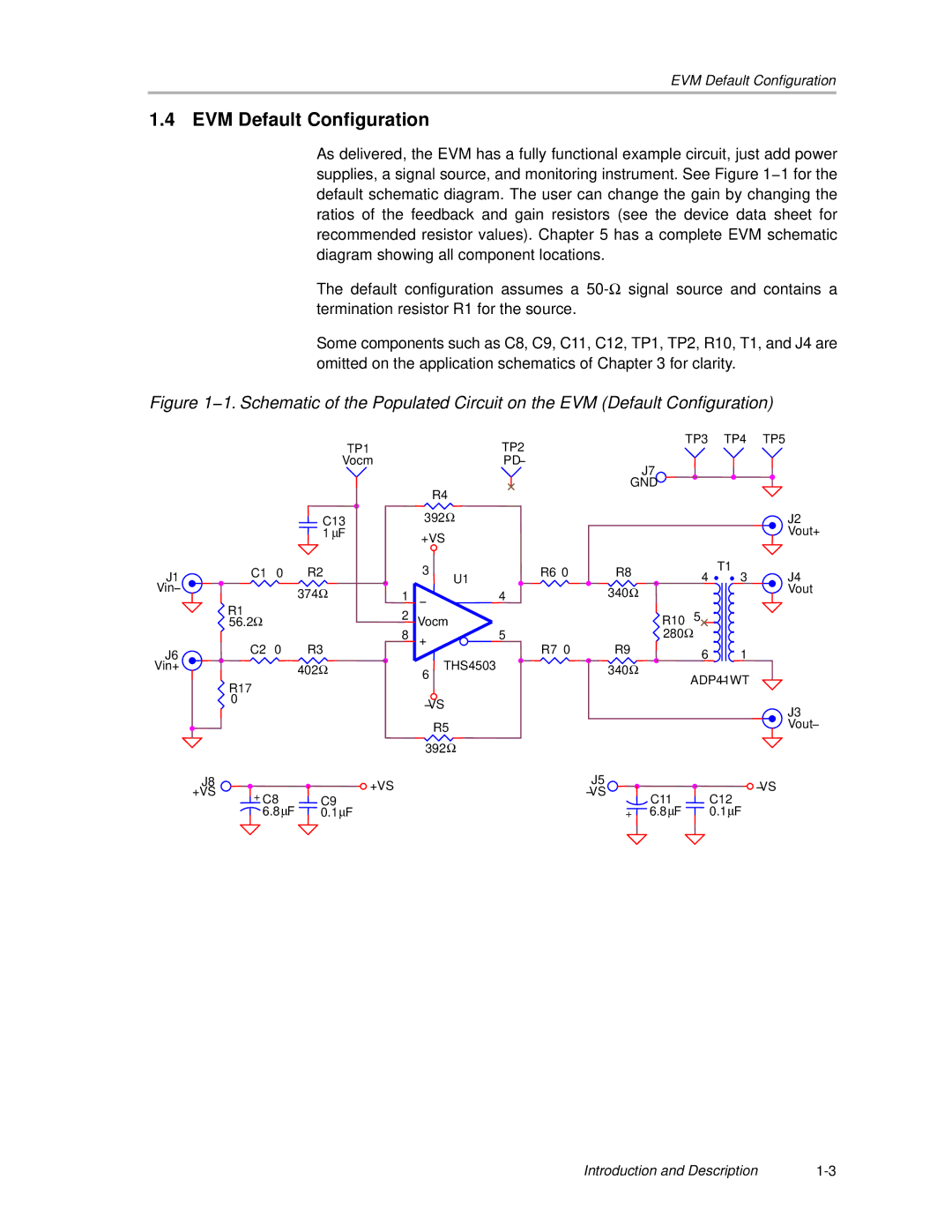 Texas Instruments THS4503EVM manual EVM Default Configuration 