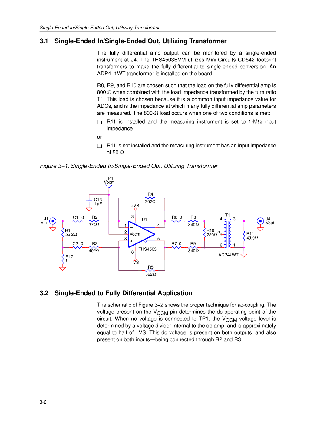 Texas Instruments THS4503EVM manual Single-Ended In/Single-Ended Out, Utilizing Transformer 