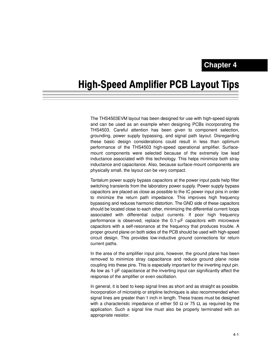 Texas Instruments THS4503EVM manual High-Speed Amplifier PCB Layout Tips 