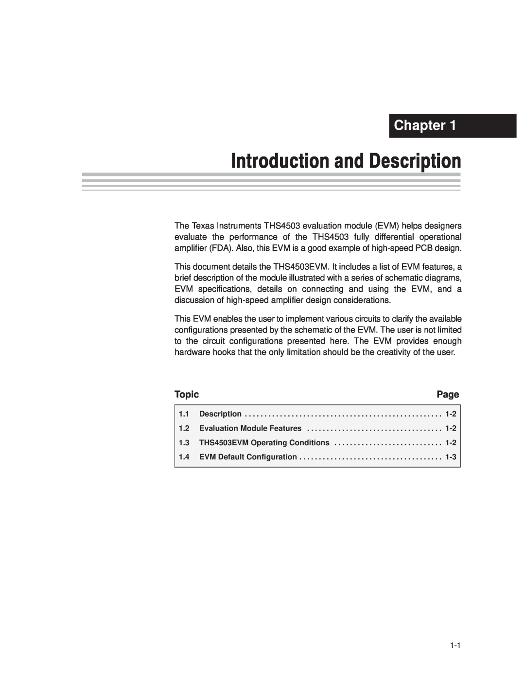 Texas Instruments THS4503EVM manual Chapter, Page, Topic 