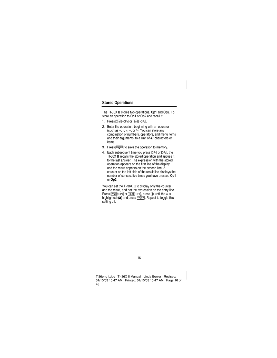 Texas Instruments TI-36X manual Stored Operations, Press %bor %c, Press Vto save the operation to memory 