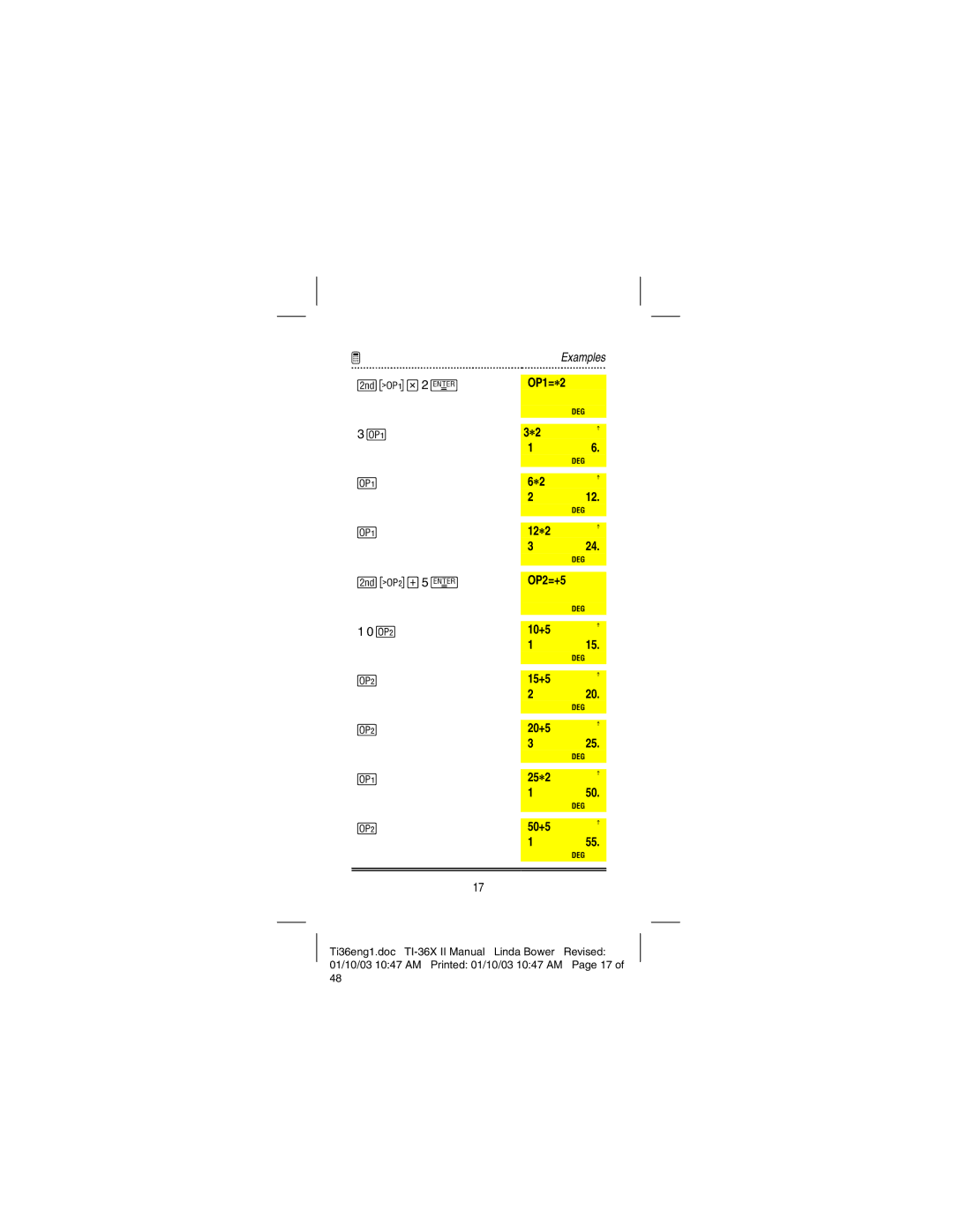 Texas Instruments TI-36X manual Examples 