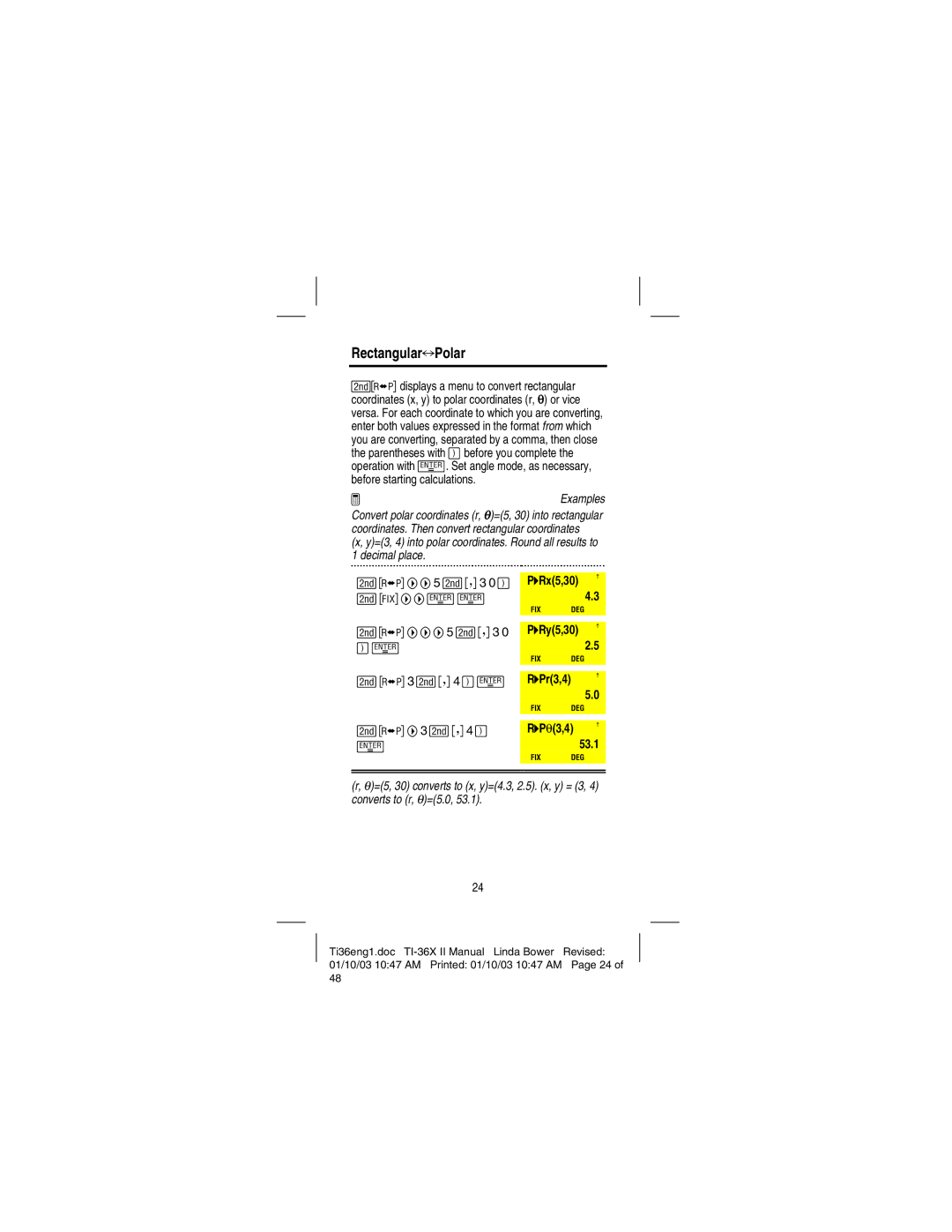 Texas Instruments TI-36X manual Rectangular/Polar, 4P q3,4 