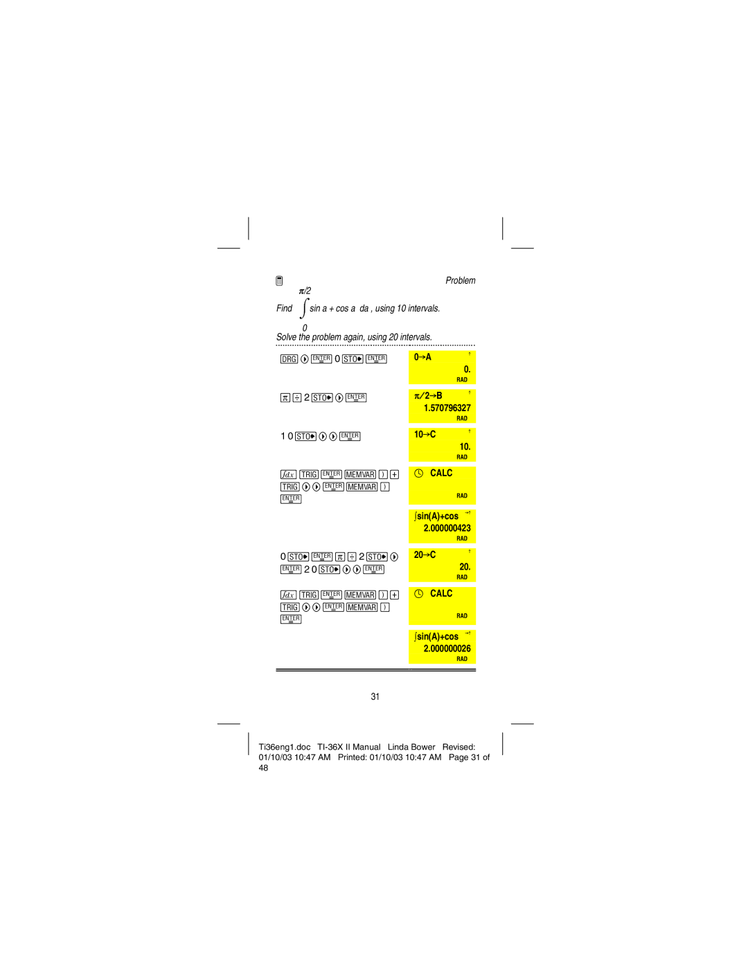 Texas Instruments TI-36X manual Problem, 5707963274 