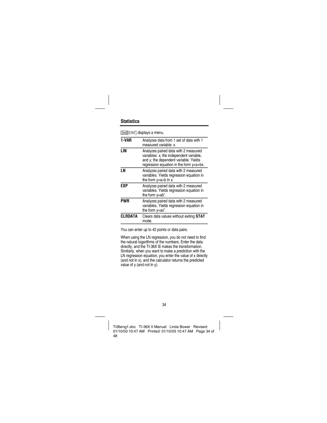 Texas Instruments TI-36X manual Statistics 