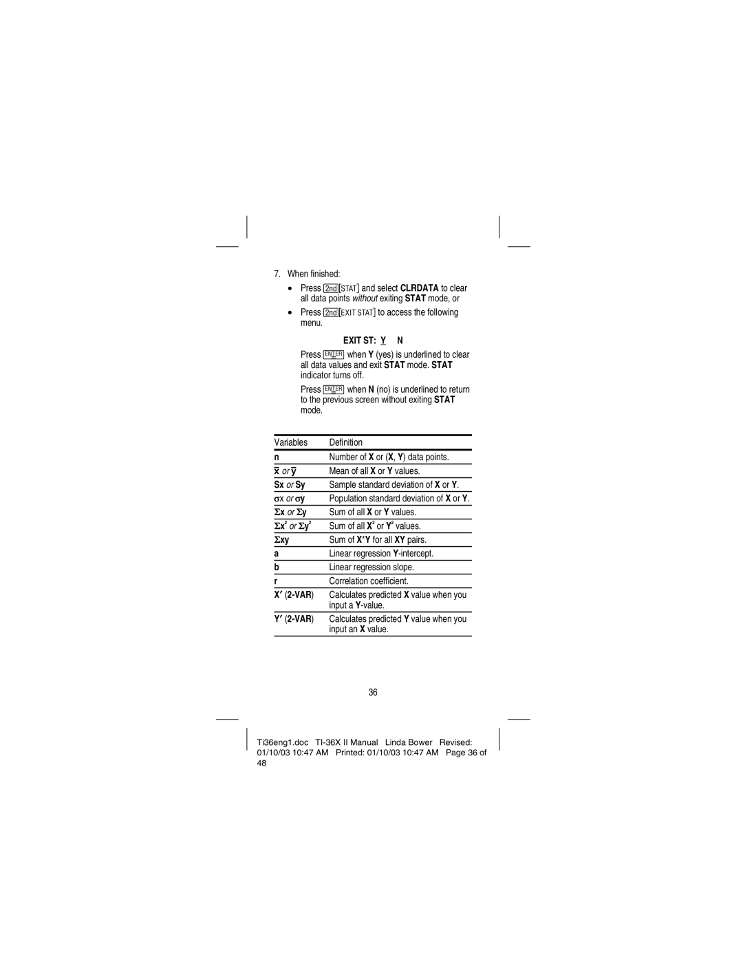 Texas Instruments TI-36X manual Sx or Sy, ÷x or ÷y, ÷xy, 2-VAR 