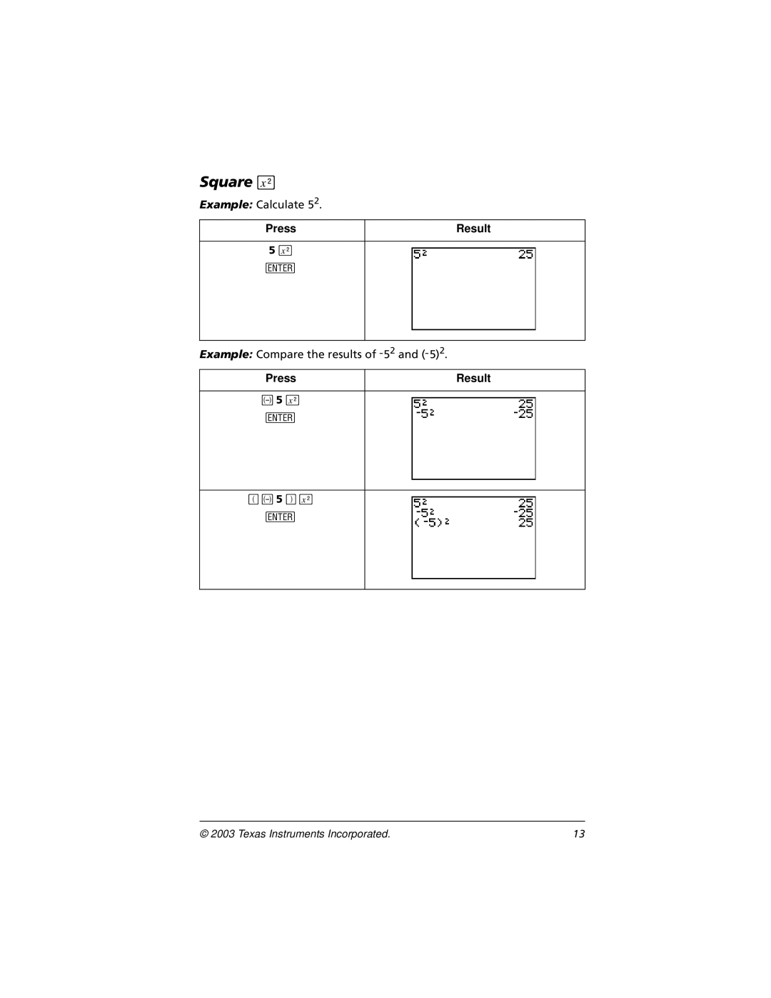 Texas Instruments CBL 2, TI-73 manual Square 