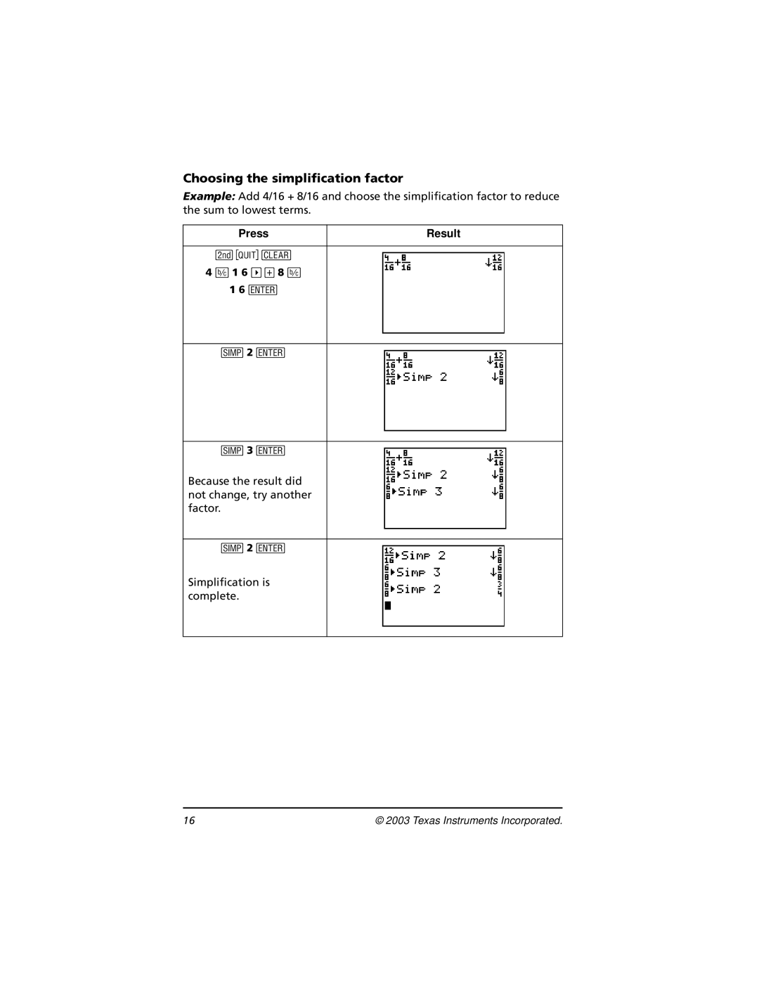 Texas Instruments TI-73, CBL 2 manual Choosing the simplification factor 