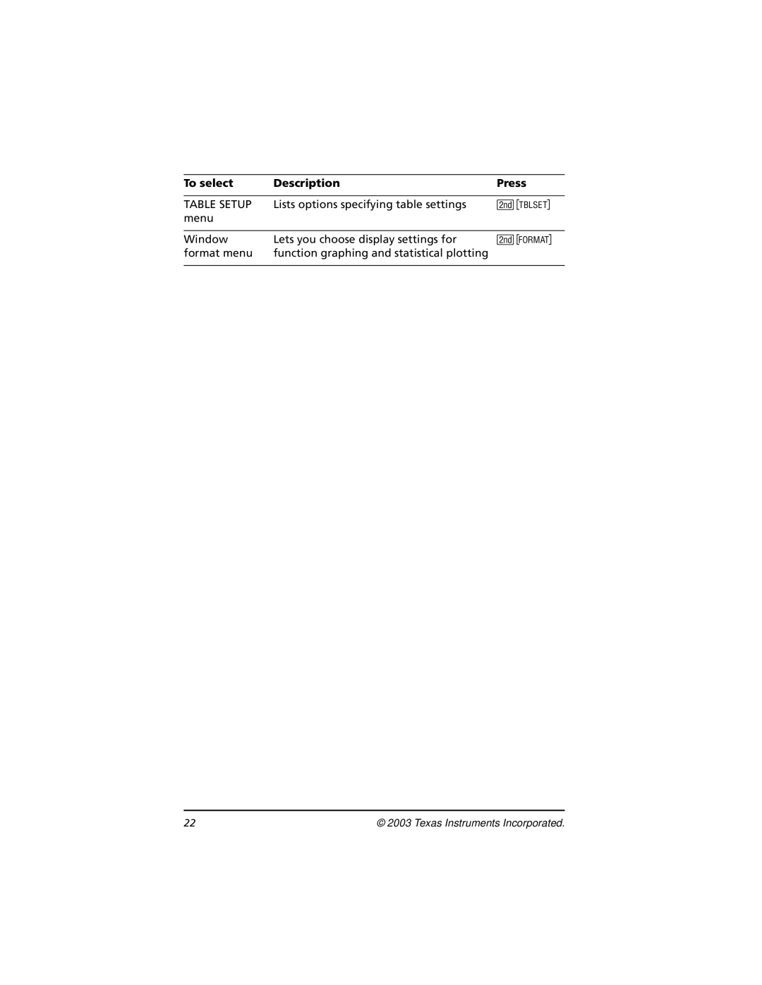 Texas Instruments TI-73, CBL 2 manual Table Setup 